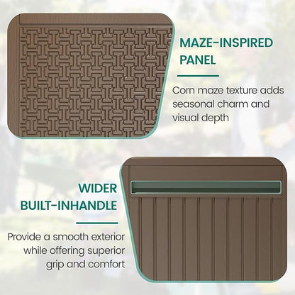 90 Gallon Outdoor Deck Box, Waterproof Outdoor Storage Box, Durable Resin Bin for Patio Cushions, Garden Tools and Pool Accessories, Lockable with UV Protection, Brown, Patio Furniture