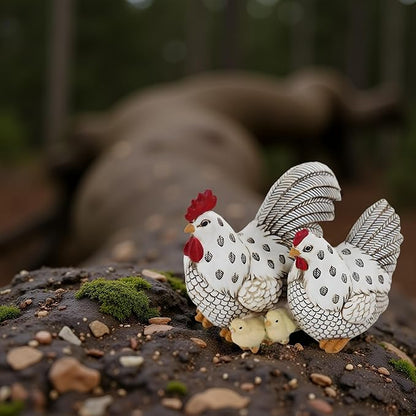 Chicken Family Decorative Sculpture, Indoor/Outdoor Outdoor Garden Statue,Rooster, Hen, Chick Garden Sculpture,Rustic Hen Statue