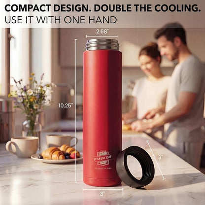 Stack'Em Patented Double Can Cooler Insulator - Holds Two 12 oz Cans - Stainless Steel Stackable Thermocooler - Reusable Drink Holder for Beer, Seltzer, Soda, Energy Drinks (Blue)