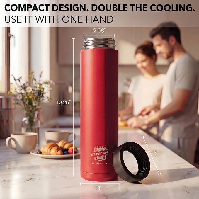 Stack'Em Patented Double Can Cooler Insulator - Holds Two 12 oz Cans - Stainless Steel Stackable Thermocooler - Reusable Drink Holder for Beer, Seltzer, Soda, Energy Drinks (Yellow)