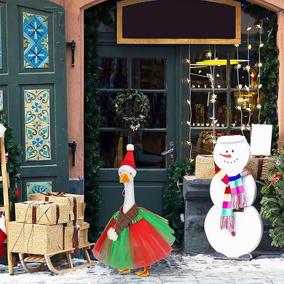 3 Pcs Christmas Porch Goose Outfit for 23'' Lawn Porch Goose Statue Clothes Santa Hat Tutu Costume for Xmas Yard Lawn