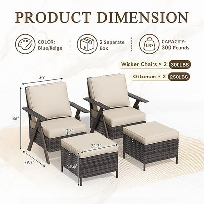 Outdoor Patio Wicker Chair Set of 2, Bistro Chair Set Patio Conversation Sets for Garden Lawn & Poolside