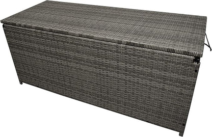 Oakland Living Grey Indoor and Outdoor Balcony Patio Deck Porch Pool 113 Gallon Wicker Storage Box Trunk Bin with Metal Frame