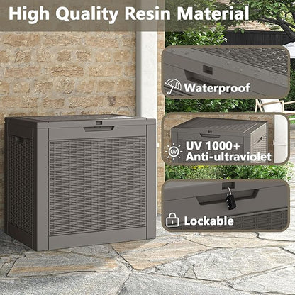 Outdoor Storage Box, 31 Gallon Deck Box, Large Resin Storage Cabinet for Gardening Tools, Patio Pillow, Lockable, Waterproof and UV Resistant
