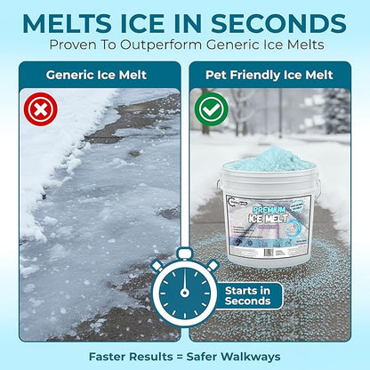 Ice Melt for Snow Pet Friendly - Fast Acting Magnesium Chloride Ice Melt Salt, Snow Salt 45lb Bucket with Scoop