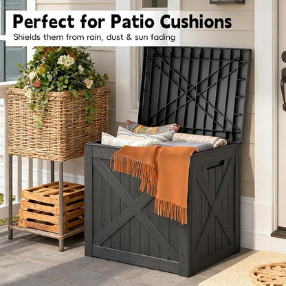 Outdoor Storage Box, Deck Box Waterproof 35 Gallon, Resin Outside Storage, Storage Bin for Package Delivery, Patio Furniture Cushion, Pool Accessories, Weatherproof and UV Resistant, Black