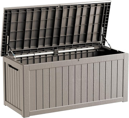 270 Gallon Waterproof Large Resin Deck Box Indoor/Outdoor Lockable Storage Container and Seating for Garden, Pool, and Patio (270 Gallon, Grey)
