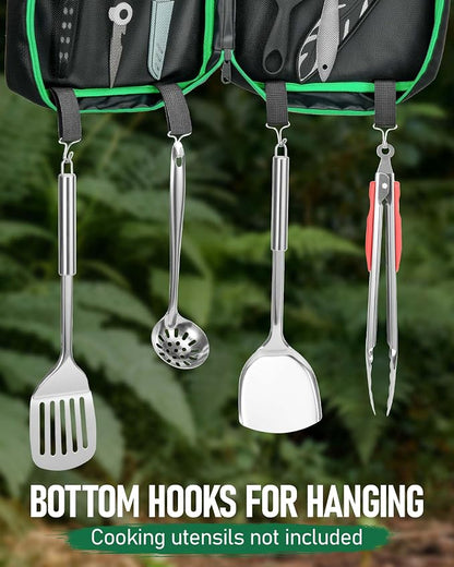 Camping Cooking Set, Portable Camping Utensil Set | Hanging Straps, Carrying Bag, Compact Storage, Outdoor Cooking Essentials, Picnicking, RV Camping & Hiking, Backpacking