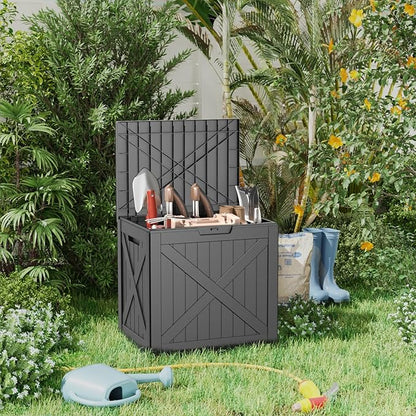 Vixzen 32 Gallon Resin Deck Box - Lockable Outdoor Storage for Patio Cushions, Garden Tools, Pool Supplies，Black