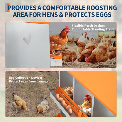 Chicken Nesting Boxes, 8 Hole Chicken Boxes for Laying Eggs with Lid, Metal Nesting Boxes for Chickens with Swing Perch and Roll Away Egg Collection for Chicken Coop, 1 Layer 3 compartments