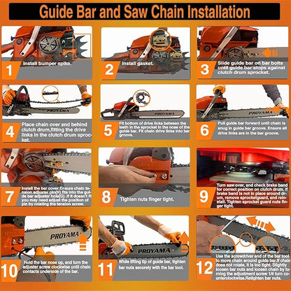 PROYAMA 62CC 2-Cycle Gas Powered Chainsaw, 22 Inch 18 Inch Handheld Cordless Petrol Chain Saw for Tree Wood Cutting