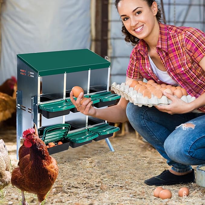 Metal Nesting Box for Chickens (6 Holes) - Heavy Duty Galvanized Steel Hen Laying Box, Outdoor Poultry Nest for Hens, Farm & Ranch Poultry Habitat Supplies