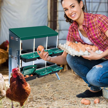 Metal Nesting Box for Chickens (6 Holes) - Heavy Duty Galvanized Steel Hen Laying Box, Outdoor Poultry Nest for Hens, Farm & Ranch Poultry Habitat Supplies
