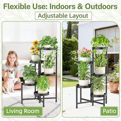 iDavosic.ly Plant Stand Indoor Outdoor, 5 Tier Corner Metal Flower Display Holder Shelf, Folding Tall Orchid Rack for Patio Balcony Porch Garden Living Room House, Black