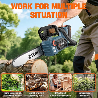 SENIX 20V 10" Electric Chainsaw, Cordless Battery Powered Top Handle Chainsaw, Brushless Chain Saw, Garden Tool for Trees, Pruning, Branch Cutting, Yard, Fathers Day Gift, Tool Only, CSX2-M1-0