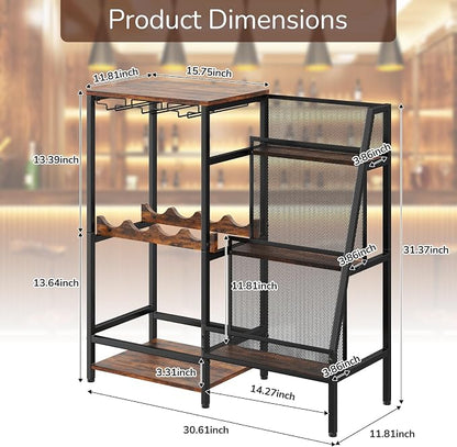 Versatile Liquor Stand for Home Bar, Wine Rack Freestanding Floor, Mini Bar Table for Liquor Whiskey Wine, 3-Tier Trapezoidal Liquor Bottle Display Shelf with Glass Holder and Fences(Patent Pending) | 3-Tier Display, 3 Glass Holder Rows, 4-Bottle Rack:...