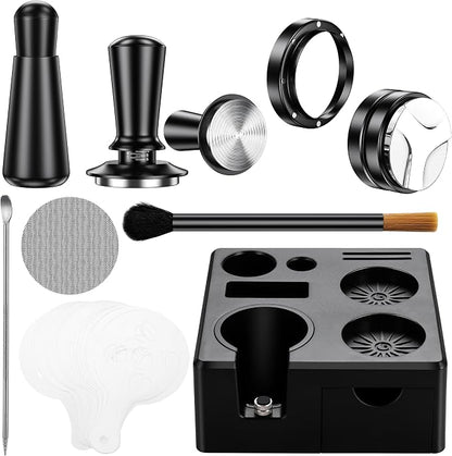 9 Pack Espresso Accessories Kit（Square）,54mm Espresso Tool Kit | Espresso Tamping Station | Coffee Distributor Tamper | WDT Tool | Dosing Funnel | Mother's Day Gift for Espresso Lovers