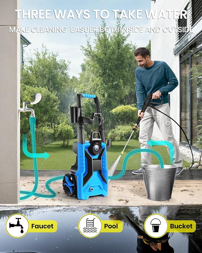 5000PSI Pressure Cleaner 4.0 GPM Adjustable Pressure,4.0 GPM Power Cleaner with Foam Cannon,4 Nozzles,33FT Hose and 500ml Soap Bottle for Home/Cars/Driveways/Patios/Fences(Blue)