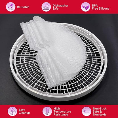 GUCUJI Round Silicone Dehydrator Sheets for NESCO FD-1010 FD-1018A FD-1040 FD-1040P, Non-Stick BPA Free, Pack of 4 (Premium Reusable Food Dehydrator Mesh Mats)