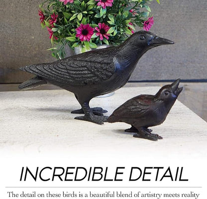 NACH Cast Iron Baby Crow Statue, Raven Garden Statues, Crow Garden Sculpture, Bird Figurines Home Decor, Crow Decor, Raven Decor, Black Bird Statue, 5.4 x 2.2 x 3.2 inches, JS-90-7116