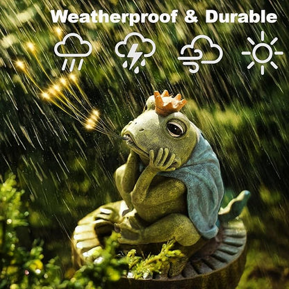 Solar Garden Decor Frog Prince Statue Outdoor, Birthday Gifts for Women Mom Grandma Senior Elder, Frog Ornament for Balcony, Garden, Patio, Yard, Lawn