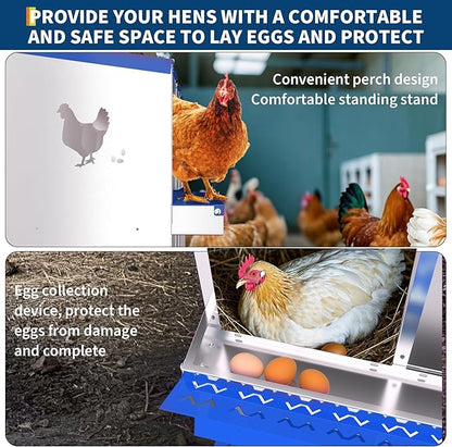8 Compartment Chicken Nesting Box, Wall Mount Hen Laying Boxes with Removable Trays, 8-Hole Galvanized Steel Metal Hanging Poultry Nest for Backyard, Farms, and Chicken Coop, Egg Collection