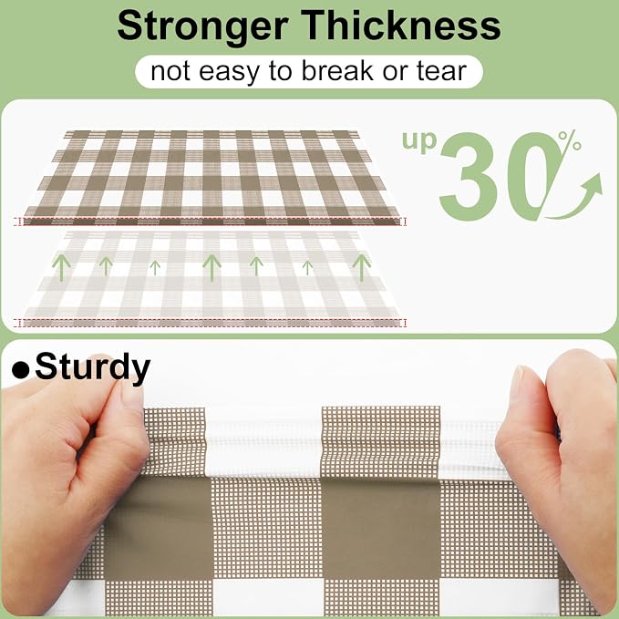 20 Packs Buffalo Disposable Table Cloth, 54 x 108 Inch Waterproof Plastic Tablecloth, Rectangle Khaki and White Checkered Table Covers for Picnic, Birthday, Party, Back to School