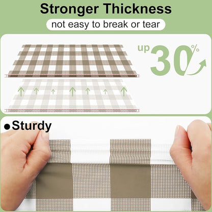 20 Packs Buffalo Disposable Table Cloth, 54 x 108 Inch Waterproof Plastic Tablecloth, Rectangle Khaki and White Checkered Table Covers for Picnic, Birthday, Party, Back to School