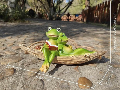 Artisan Flair Hanging Swing Frog Statues - Frog Statues for Garden Outdoors, Reading Book Frog Figurine, Resin Couple Decor for Garden, Balcony, Tree Decoration