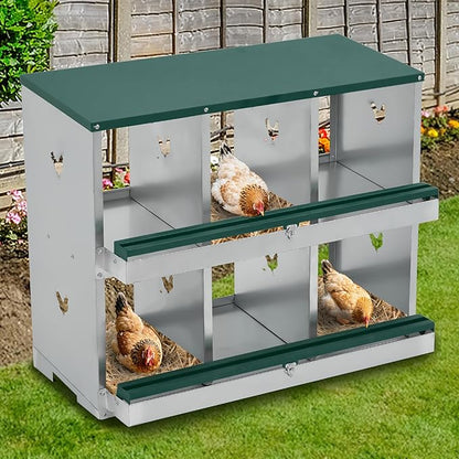 Garvee Nesting Boxes for Chickens, 6 Compartments Metal Chicken Nesting Box, Chicken Egg Laying Box with Large Vented Holes for Easy Egg Collection