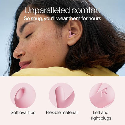 Alpine Silence Earplugs for Sleep, Focus & Travel - V-Shape Snug Fit & Soft Oval Tips – 4 Sizes XS/S/M/L - Comfortable, Reusable Hearing Protection - 22dB – Pink