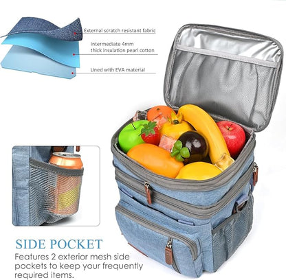 MIYCOO Lunch Bag for Men & Women, Expandable Double Deck Lunch Box, 15L | Leakproof & Waterproof, Portable, Large Soft Insulated Cooler bag for Adult, Work, Camping, Beach, Picnic, Travel