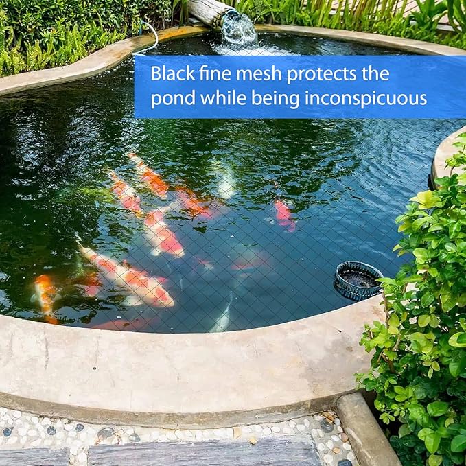 Koi Pond Netting Kit 40 x 40 ft,Black Pond Netting for Koi Ponds Heavy Duty Woven Pond Net for Leaves Reusable Pool Protective Cover Netting Protecting Koi Fish from Birds, Cats and Predators