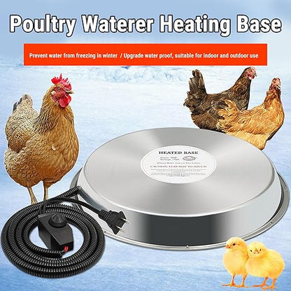 Hyuduo Chicken Waterer Heating Base Thermostat Control Electric Heater with Upgraded Design for Plastic Metal Poultry Drinker Ducks Geese Turkeys (US Plug)