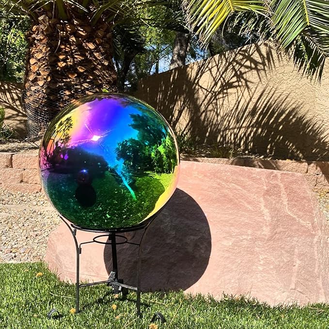 Lily's Home Gazing Globe Mirror Ball in Rainbow Stainless Steel - 10 Inch