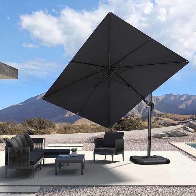 PURPLE LEAF 8' X 11' Left-right Tilt Patio Umbrella Outdoor Cantilever Swivel Rectangle Umbrella Aluminum Offset Umbrella with 360-degree Rotation for Garden Deck Pool Patio Light Grey
