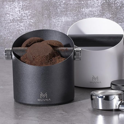 Espresso Knock Box – 20 Pucks Capacity Coffee Grounds Bin, Silent Removable Silicone Bar & Non-Slip Base, Slanted-Mouth Waste Bin For Home Baristas, Espresso Machines Accessories, Deep Black