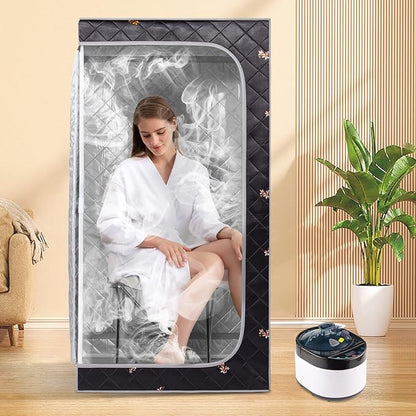 ZONEMEL Full Size Portable Steam Sauna, Personal Home Spa, 1500 Watt 4 Liter Steamer with Remote Control, Timer, Foldable Chair (L 33.8" x W 33.8" x H 65.7",Crane1)