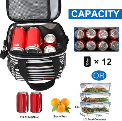 Lunch Bags for Women/Men, Insulated Lunch Bag for Work Office Picnic - Lunch Cooler Bag Leakproof Lunch Box with Adjustable Shoulder Strap - Stripe