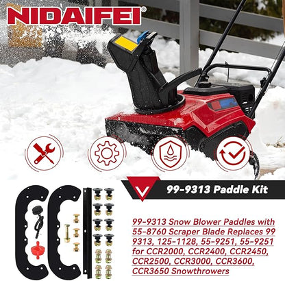 99-9313 Snow Blower Paddles with 55-8760 Scraper Replaces 125-1128 55-9250 55-9251 55-9252 88-0771 73-046 780-180 for Toro 20" 21" CCR2000 CCR2400 CCR2450 CCR3000 CCR3600 CCR3650 Snowthrower