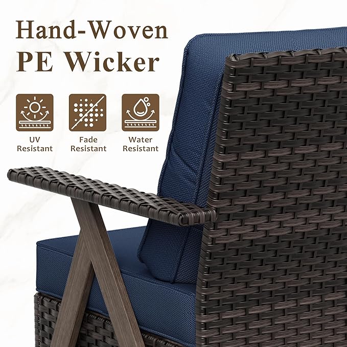 7 Pieces Patio Furniture Set,Outdoor Sofa & High Back Wicker Patio Chairs, Patio Conversation Set with Ottoman for Deck Yard and Poolside