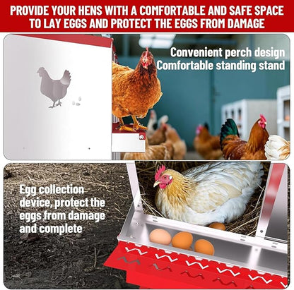 TrailBlaze 10 Compartment Chicken Nesting Box with Metal Legs, Chicken Egg Laying Boxes with Rollout Egg Collection, Large Vented Holes Chicken Coop for Chickens, Hens (Red)