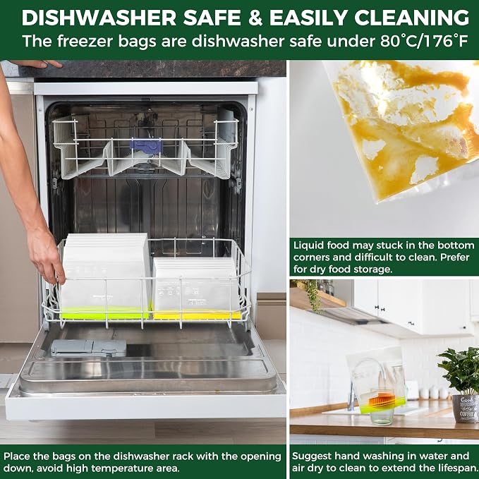 SPLF 32 Pack Reusable Food Storage Bags Dishwasher Microwave Safe | Reusable Freezer Bags, Silicone Free Containers for Meal Prep, Fridge Kitchen - 8 Gallon 8 Half Gallon 8 Sandwich 8 Snack