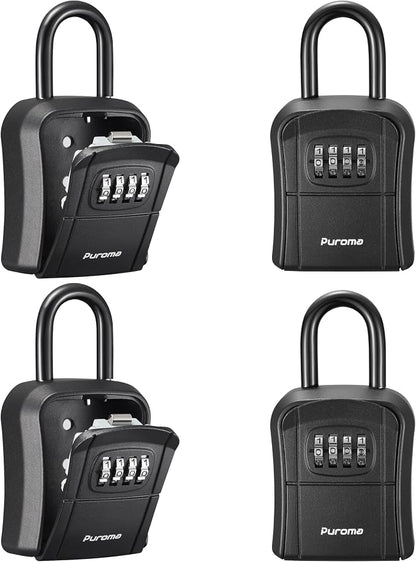 Puroma Key Lock Box Outdoor 4 Digit Code Combination Lockbox House, 4 Black | For Contractors Guest Realtor Storage Keys, Portable, Home Wall Mount, Resettable, Combination, Weatherproof, High-capacity