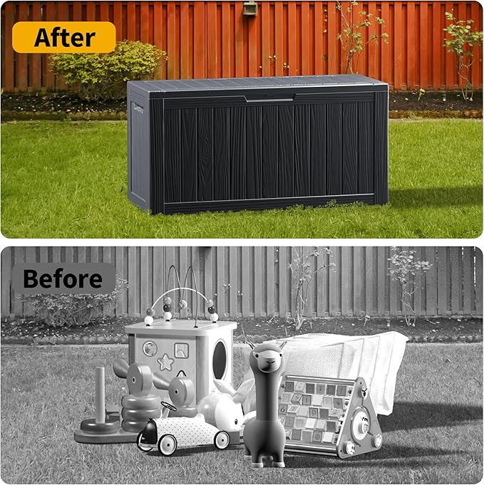 80 Gallon Outdoor Storage Box Waterproof Lockable Resin Deck Box Large, Patio Storage Bin for Pool Accessories Cushion Furniture, Garden Tools, UV-Resistant Outside Delivery Black