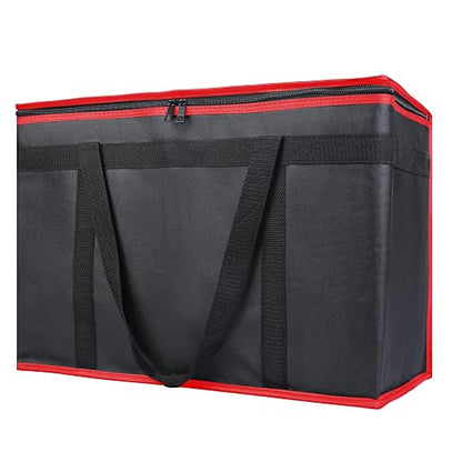 Bodaon Insulated Food Delivery Bag, XX-Large Reusable Grocery Shopping Bags, Picnic Cooler Bag Secure Top Cold, Black with Red Edge, 2-Pack