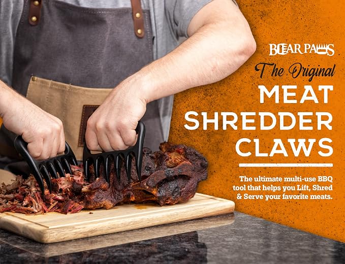 The Original Bear Paw Meat Shredder - Claws for Shredding Pork, Chicken & Any Meat (Black) | Shredder Claws for Pulled Pork, USA Made - Easily Lift, Shred, Pull and Serve Pork, Chicken, Brisket and Turkey