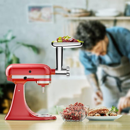 GVODE Stainless Steel Meat Grinder Attachment for KitchenAid Stand Mixer, Meat Grinder for KitchenAid Includes 4 Grinding Plates & 3 Sausage Tubes, Dishwasher-Safe Design with Sausage Stuffer Kit | Meat Grinder for KitchenAid Includes 4 Grinding Plates...