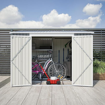 8x6 FT Outdoor Storage Shed W/Adjustable Lockable Double Side Doors,Metal Shed W/Floor Frame & 2 Air Vents,Garden Tool House W/Updated Frame Structure,for Backyard Patio Lawn,Gray