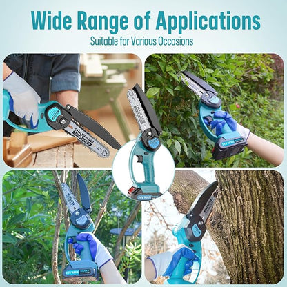 Mini Chainsaw Cordless, 6Inch Portable Small Chain Saw Battery Powered, Handheld Chainsaws with 2 * 24V 2.0MAH Powered Rechargeable Battery for Tree/Wood Cutting Trimming Craftsman Gardening Pruning